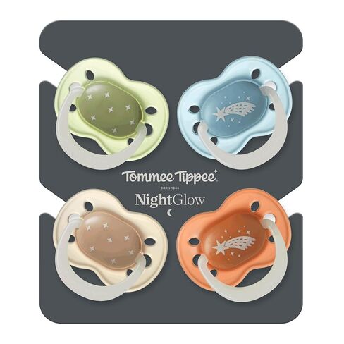 Tommee Tippee Night Time Pacifier, Glow in the Dark, 0-6m, Pack of 4 | Symmetrical Silicone Baglet, BPA-Free Binkies, Twilight Tones in Kuwait