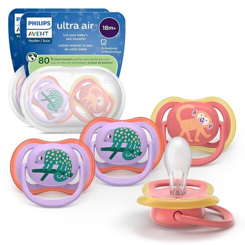 Philips Avent Ultra Soft Pacifiers - Orthodontic Design, for Babies 18 Months+, Flexible Shield, Extra-Firm Silicone Symmetrical Nipple, BPA-Free, with 2 Sterilizing Cases, 4 Pack, SCF093/07 in Kuwait