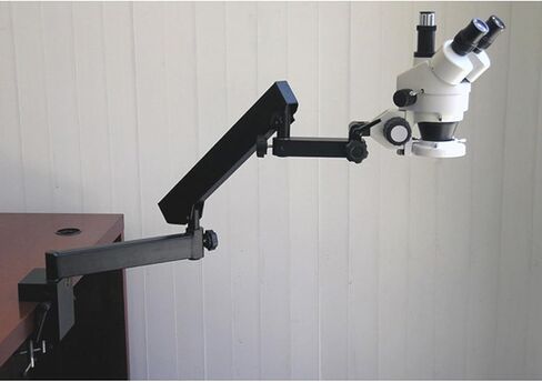 AmScope SM-6TX Professional Trinocular Stereo Zoom Microscope, WH10x Eyepieces, 3.5X-45X Magnification, 0.7X-4.5X Zoom Objective, Ambient Lighting, Clamping Articulating Arm Stand, Includes 0.5X Barlow Lens in Kuwait