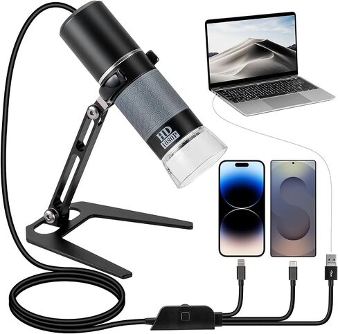 Full HD 1080P USB Digital Microscope Camera for iPhone iPad Android PC, 50-1000X High Definition Portable Handheld Microscope with Light for Coin Plants Trichome Soldering Skin Scalp | 50-1000X High Definition Portable Handheld Microscope with Light for C in Kuwait