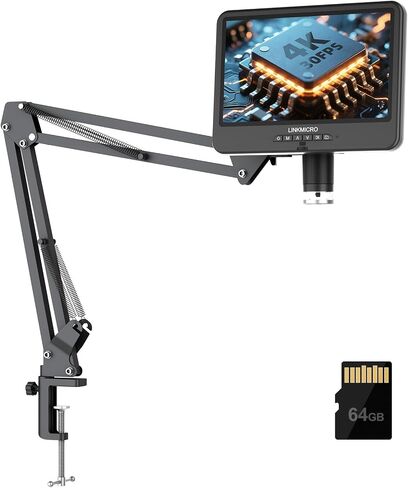 4K 30FPS HDMI Digital Microscope with 10.1'' Screen for Soldering LM208S, 4K Coins Microscope Camera 1500X for Adults, 3840P UHD Video Audio, 56 LED Ring Light, Full Coin View, PC View, 64G in Kuwait