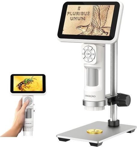 LM115 Coin Digital Microscope with 5'' IPS Screen, Coin Magnifier Handheld for Adults, Anti-Shake, Kids Portable Microscope Camera with 8 LED, 1800mAh Battery, 1080P Video, PC View, 7.3" Metal Stand in Kuwait