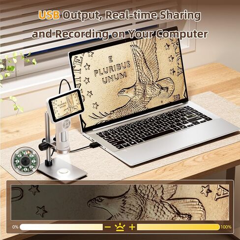 LM115 Coin Digital Microscope with 5'' IPS Screen, Coin Magnifier Handheld for Adults, Anti-Shake, Kids Portable Microscope Camera with 8 LED, 1800mAh Battery, 1080P Video, PC View, 7.3" Metal Stand in Kuwait