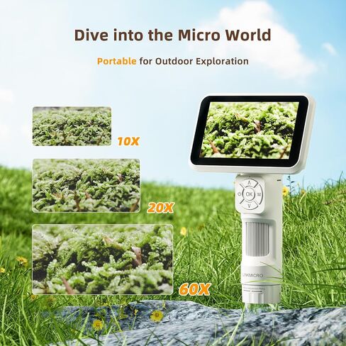 LM115 Coin Digital Microscope with 5'' IPS Screen, Coin Magnifier Handheld for Adults, Anti-Shake, Kids Portable Microscope Camera with 8 LED, 1800mAh Battery, 1080P Video, PC View, 7.3" Metal Stand in Kuwait