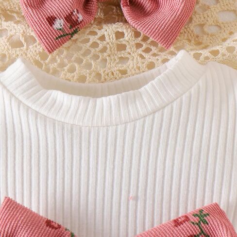 DUBASAM Baby Girl Floral Outfit Set, Ruffle Short Sleeve Floral Bow Romper Dress+Matching Headband Leg Warmers Summer Clothes in Kuwait