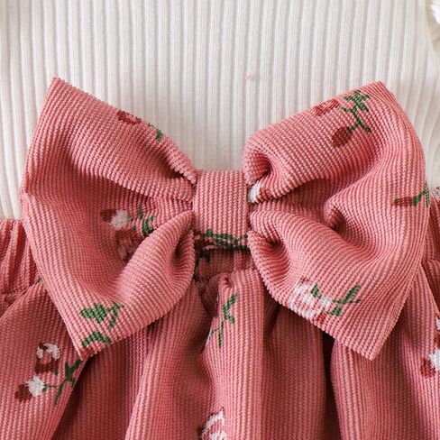 DUBASAM Baby Girl Floral Outfit Set, Ruffle Short Sleeve Floral Bow Romper Dress+Matching Headband Leg Warmers Summer Clothes in Kuwait