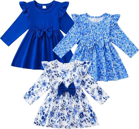 3-Pack Toddler Baby Girl Dress Clothes Girls' Bow Dresses 3-24 Month Girl Clothes 2T 3T Girls Winter Outfits in Kuwait