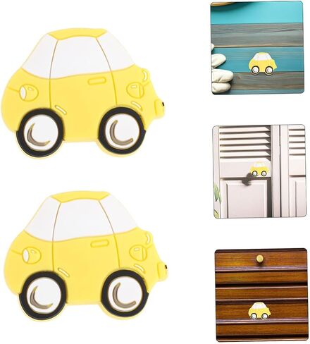 Toyvian 2pcs Cartoon Car Dresser Knobs for Room Drawer Pulls, Soft Plastic Yellow Car Handles, Friendly Cabinet Hardware for Nursery Closet Doors in Kuwait