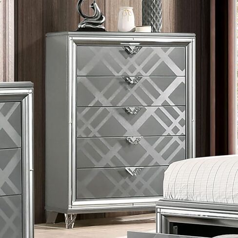 Style 1pc Chest Acrylic Legs Embossed Art Deco Diamond Faux Drawers Handles Silver in Kuwait