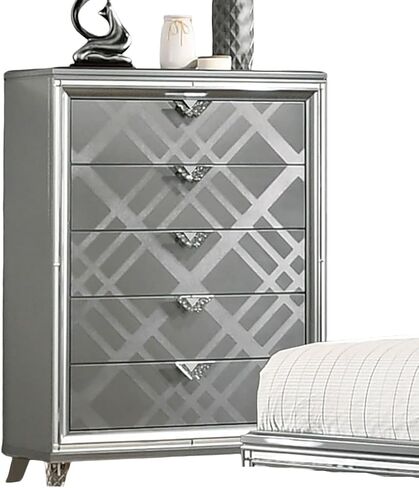 Style 1pc Chest Acrylic Legs Embossed Art Deco Diamond Faux Drawers Handles Silver in Kuwait