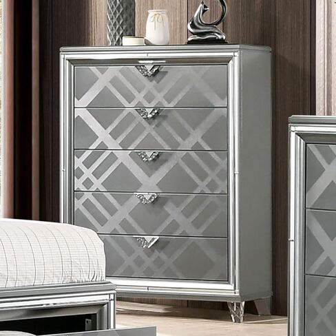 Style 1pc Chest Acrylic Legs Embossed Art Deco Diamond Faux Drawers Handles Silver in Kuwait