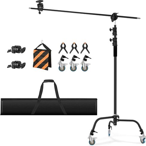 Heavy Duty C Stand 11.3ft/345cm C-Stand with Wheels Boom Arm Sturdy 100% Stainless Steel C Stand with Caster for Photography Studio Video Reflector, Umbrella, Softbox and Monolight in Kuwait