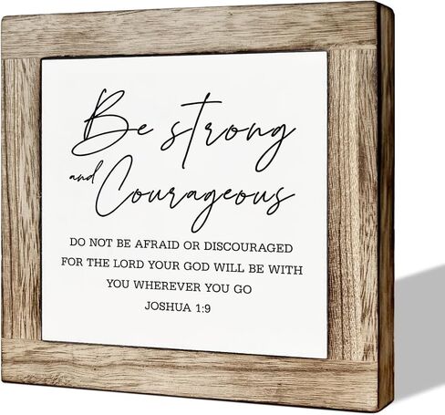 Gkwa Bible Verse Joshua 1:9 Sign, Pine Wood, 5.9 x 5.9 x 0.7 inches, Rustic Design, Decorative Signage for Living Room, Bedroom, Kids Room Decor, Graduation Gift in Kuwait