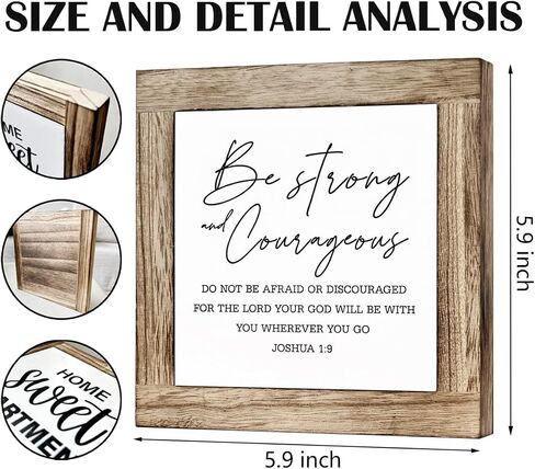 Gkwa Bible Verse Joshua 1:9 Sign, Pine Wood, 5.9 x 5.9 x 0.7 inches, Rustic Design, Decorative Signage for Living Room, Bedroom, Kids Room Decor, Graduation Gift in Kuwait