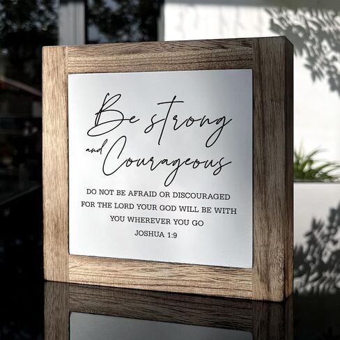 Gkwa Bible Verse Joshua 1:9 Sign, Pine Wood, 5.9 x 5.9 x 0.7 inches, Rustic Design, Decorative Signage for Living Room, Bedroom, Kids Room Decor, Graduation Gift in Kuwait