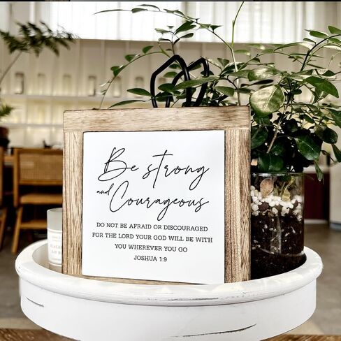 Gkwa Bible Verse Joshua 1:9 Sign, Pine Wood, 5.9 x 5.9 x 0.7 inches, Rustic Design, Decorative Signage for Living Room, Bedroom, Kids Room Decor, Graduation Gift in Kuwait