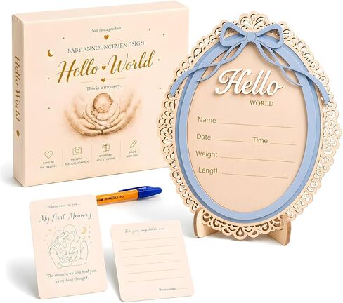 Welcome Baby Sign – 3D Wooden Birth Baby Announcement Sign with Whimsical Ocean Friends, Waves & Sea Life Details for Hospital Pictures, Nursery Keepsakes & Sweet Newborn Photo Props in Kuwait