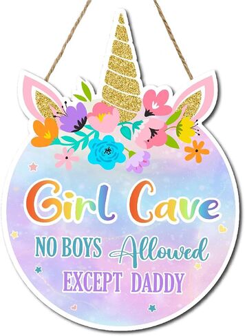 Unicorn Theme Room Decor,Girl Cave Wall Sign Decor,Pink Purple Rainbow Wall Art Decor for Girls,Unicorn Wood Hanging Sign for Baby Girls Bedroom Living Room in Kuwait