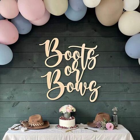 Boots or Bows Sign for Backdrop,Wooden Boy or Girl Sign for Gender Reveal Party Decorations,Baby Shower Party Decorations,Boots Or Bows Party Decoration Sign in Kuwait