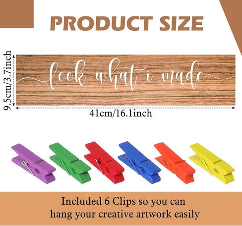 Sawysine Look What I Made Sign with Clips Artwork Display Signs for Wall Hanging Artwork Frames Changeable Art Display Frame Wood Playroom Sign Nursery Wall Decor(Brown) in Kuwait