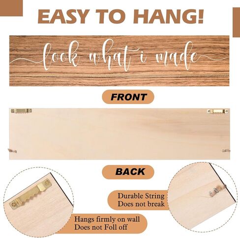 Sawysine Look What I Made Sign with Clips Artwork Display Signs for Wall Hanging Artwork Frames Changeable Art Display Frame Wood Playroom Sign Nursery Wall Decor(Brown) in Kuwait