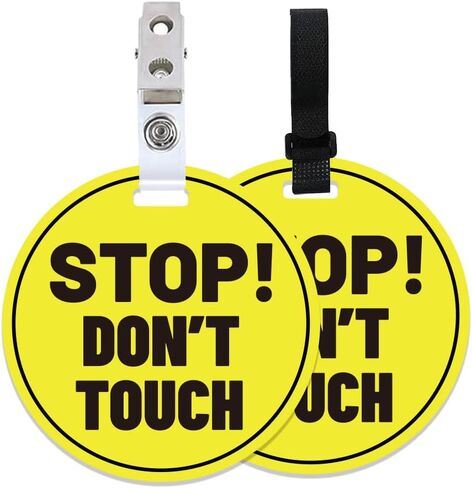 PLIGREAT 2 Pack Yellow Stop Don't Touch Baby Car Seat Sign for Newborn Babys Girl Boy No Touching Kissing Baby Reminder Signage for Babys Carrier Car Seat Stroller Tag with Hanging Straps and Clip in Kuwait