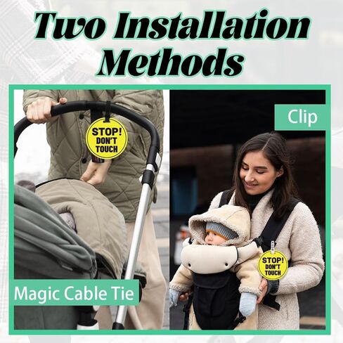 PLIGREAT 2 Pack Yellow Stop Don't Touch Baby Car Seat Sign for Newborn Babys Girl Boy No Touching Kissing Baby Reminder Signage for Babys Carrier Car Seat Stroller Tag with Hanging Straps and Clip in Kuwait