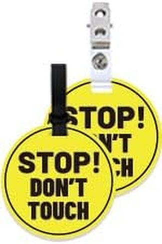 PLIGREAT 2 Pack Yellow Stop Don't Touch Baby Car Seat Sign for Newborn Babys Girl Boy No Touching Kissing Baby Reminder Signage for Babys Carrier Car Seat Stroller Tag with Hanging Straps and Clip in Kuwait