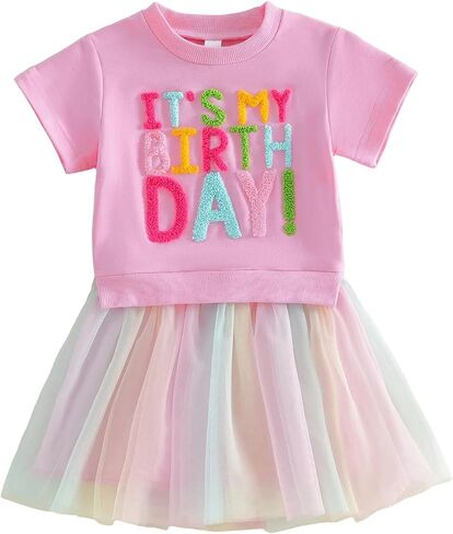 6 Month to 5 Years Old Toddler Girls Birthday Dress Cute Letter Tulle Dress One Piece Baby Birthday Outfit in Kuwait