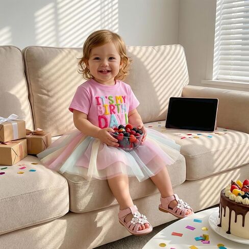 6 Month to 5 Years Old Toddler Girls Birthday Dress Cute Letter Tulle Dress One Piece Baby Birthday Outfit in Kuwait