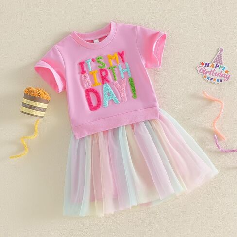 6 Month to 5 Years Old Toddler Girls Birthday Dress Cute Letter Tulle Dress One Piece Baby Birthday Outfit in Kuwait
