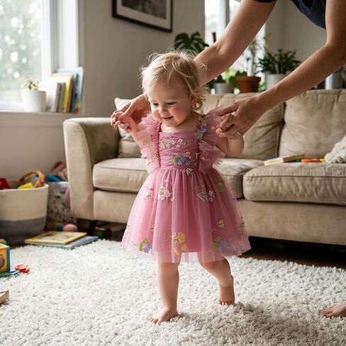 ODASDO Infant Baby Flower Girl Tulle Tutu Fairy Princess Dress | Toddler Girl Floral Embroidery Sequined Dresses, Kids Ruffle Sleeve Backless Gown for Formal Birthday Wedding Pageant Party in Kuwait