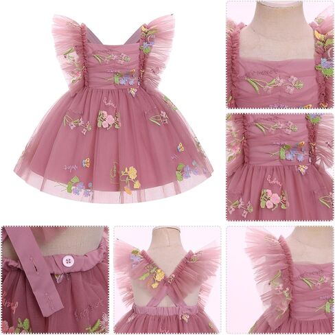 ODASDO Infant Baby Flower Girl Tulle Tutu Fairy Princess Dress | Toddler Girl Floral Embroidery Sequined Dresses, Kids Ruffle Sleeve Backless Gown for Formal Birthday Wedding Pageant Party in Kuwait