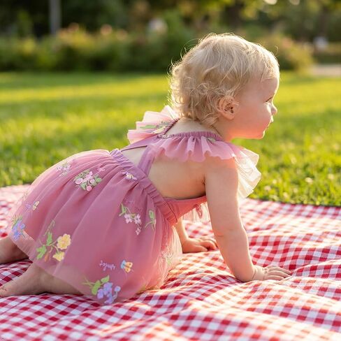ODASDO Infant Baby Flower Girl Tulle Tutu Fairy Princess Dress | Toddler Girl Floral Embroidery Sequined Dresses, Kids Ruffle Sleeve Backless Gown for Formal Birthday Wedding Pageant Party in Kuwait