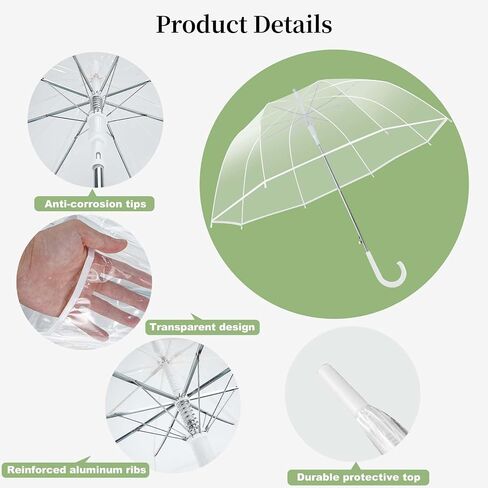16 Pack Clear Bubble Umbrellas for Weddings, Transparent Dome Umbrellas | Auto Open Windproof Stick Rain Umbrellas with J Handle, Ideal for Wedding Guests, Bridal Parties & Guest Favors in Kuwait