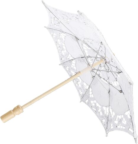 Lace Umbrella, Mini Bridal Parasol for Wedding Photography Party Decor with Wooden Stand, Delicate Graceful Canopy, Elegant Stylish Design in Kuwait