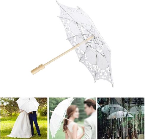 Lace Umbrella, Mini Bridal Parasol for Wedding Photography Party Decor with Wooden Stand, Delicate Graceful Canopy, Elegant Stylish Design in Kuwait