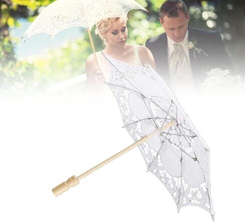 Lace Umbrella, Mini Bridal Parasol for Wedding Photography Party Decor with Wooden Stand, Delicate Graceful Canopy, Elegant Stylish Design in Kuwait