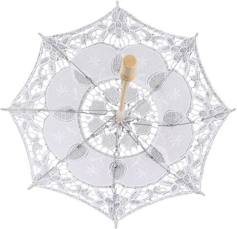 Lace Umbrella, Mini Bridal Parasol for Wedding Photography Party Decor with Wooden Stand, Delicate Graceful Canopy, Elegant Stylish Design in Kuwait