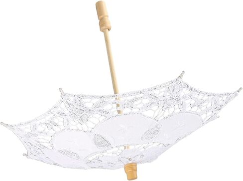 Lace Umbrella, Mini Bridal Parasol for Wedding Photography Party Decor with Wooden Stand, Delicate Graceful Canopy, Elegant Stylish Design in Kuwait