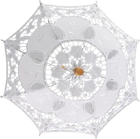 Lace Umbrella, Mini Bridal Parasol for Wedding Photography Party Decor with Wooden Stand, Delicate Graceful Canopy, Elegant Stylish Design in Kuwait
