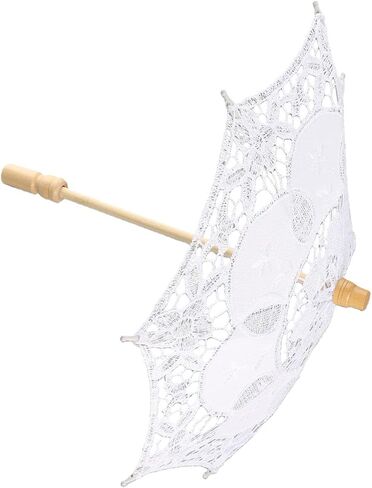 Lace Umbrella, Mini Bridal Parasol for Wedding Photography Party Decor with Wooden Stand, Delicate Graceful Canopy, Elegant Stylish Design in Kuwait