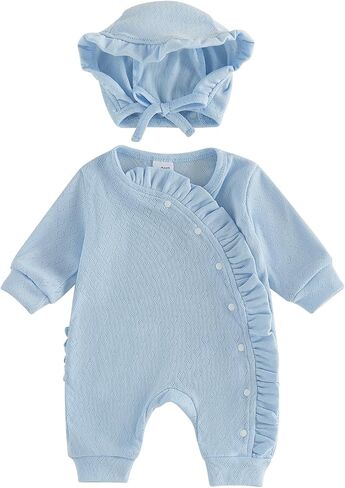Baby Girl Fall Outfit Long Sleeve Duck Flower Romper Headband | Newborn Girl Coming Home Outfit Baby Girl Fall One-piece Jumpsuit Duck Flower Bow Print Ruffled Long Sleeve Romper 2 Pcs Set in Kuwait