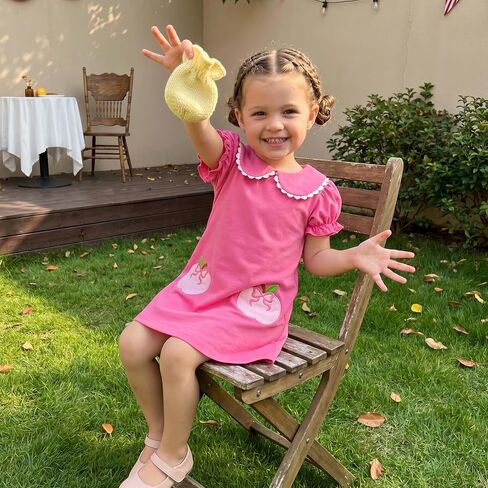 KMBANGI Baby Girl Apple Dress Short Puff Sleeve Peter Pan Dress for Girls Back to School Outfit Toddler Preschool Clothes in Kuwait