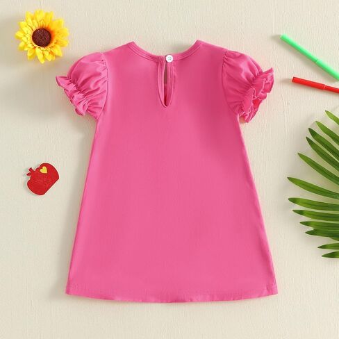 KMBANGI Baby Girl Apple Dress Short Puff Sleeve Peter Pan Dress for Girls Back to School Outfit Toddler Preschool Clothes in Kuwait