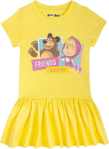 Masha the Bear baby girls Friends Forever Printed Comfy Dropwaist Style, Machine Washable T-Shirt Dress, Goldfinch, 3T in Kuwait