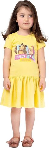 Masha the Bear baby girls Friends Forever Printed Comfy Dropwaist Style, Machine Washable T-Shirt Dress, Goldfinch, 3T in Kuwait