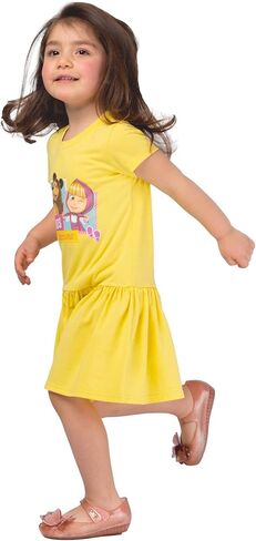 Masha the Bear baby girls Friends Forever Printed Comfy Dropwaist Style, Machine Washable T-Shirt Dress, Goldfinch, 3T in Kuwait