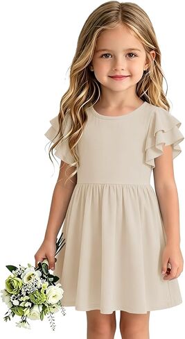 CharmWM Toddler Girls Dresses Ruffle Sleeveless Trendy Cute A line Dress Summer Beach Sundress Birthday Kids Outfits in Kuwait