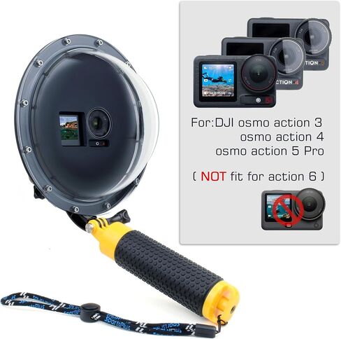 GEPULY 6''Dome Port for DJI OSMO Action 3 4 5 Pro Action Camera | Built-in Waterproof Housing Case Floating Hand Grip Extension Arm for Selfie 45M For Diving Swimming Underwater Photography in Kuwait